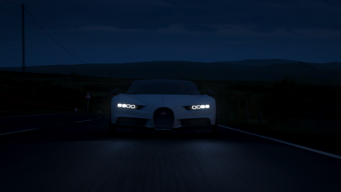 Bugatti Chiron Hypercar on a road at night