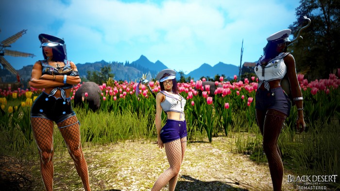 Three women in sailor outfits in Black Desert Online