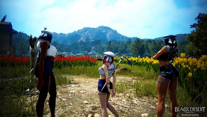 Black Desert Online: Three fantasy girls in a field of tulips