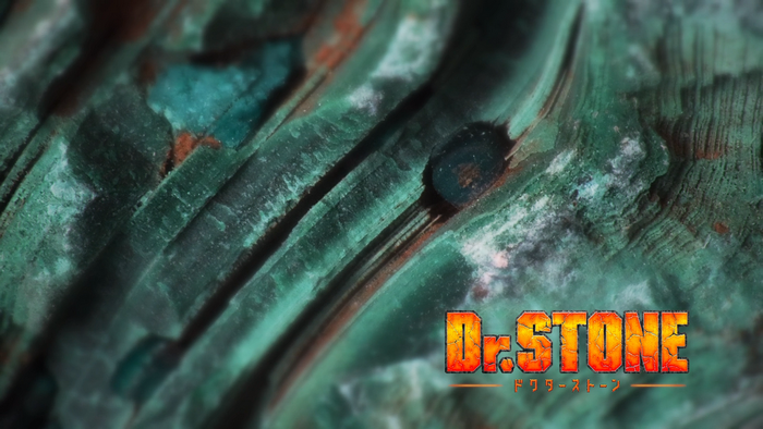 Dr. Stone anime logo on textured background