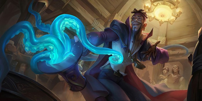 Kan Liu with blue tentacles in a tavern