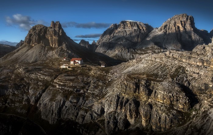 Mountain landscape with buildings in South Tyrol