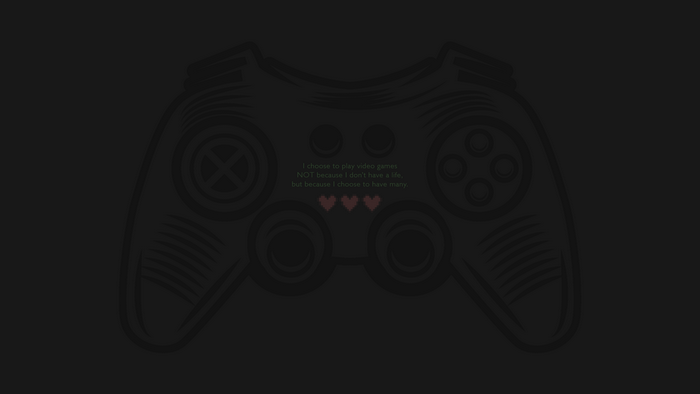 Video game quote with controller and hearts