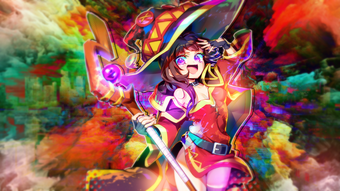 Megumin from KonoSuba with a staff