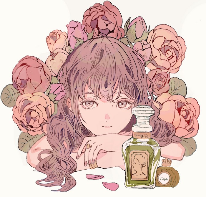 Anime Girl Portrait with Flowers