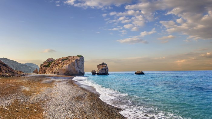 Petra tou Romiou beach in Cyprus with rock formations