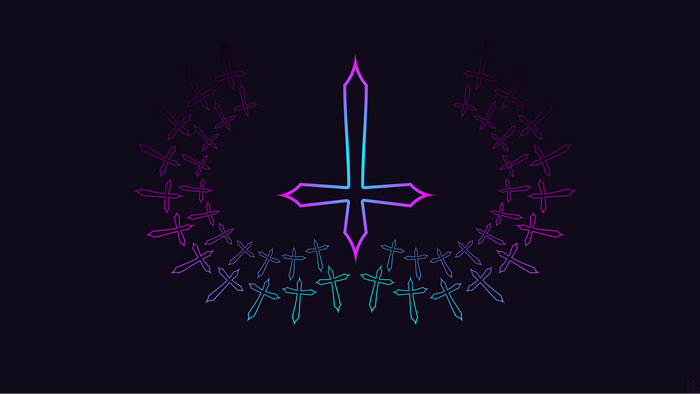 Upside down cross with surrounding crosses