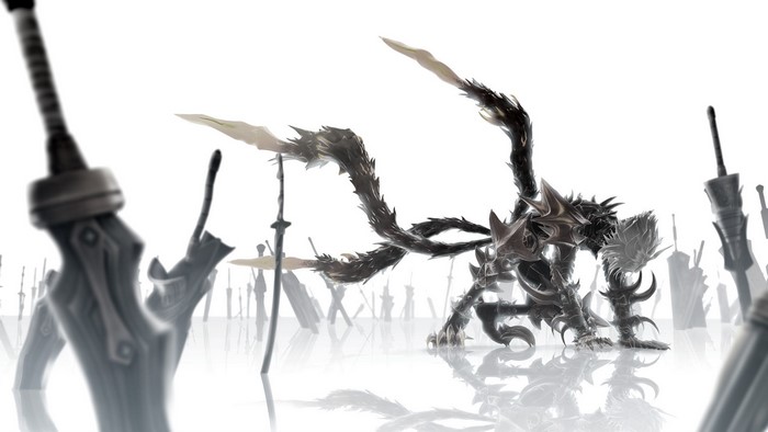 Haseo from .hack//G.U. surrounded by swords
