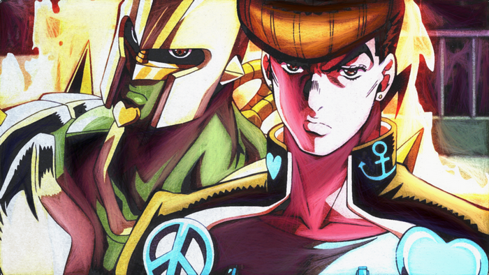 Josuke Higashikata and Crazy Diamond from JoJo's Bizarre Adventure