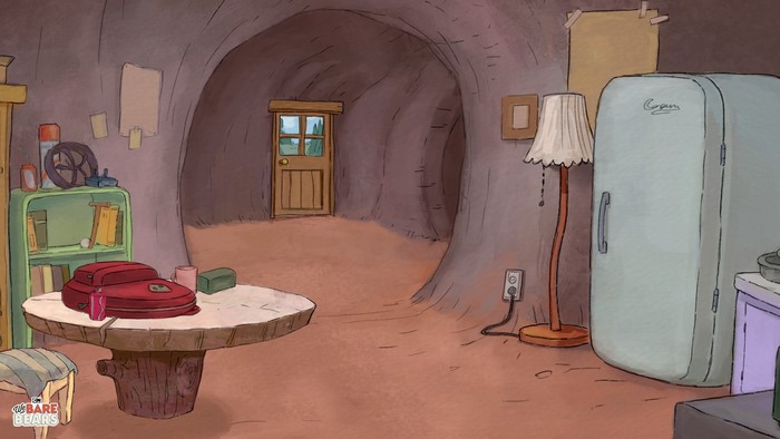We Bare Bears cave interior with furniture