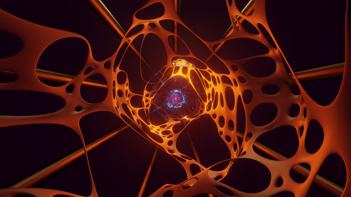 Abstract 3D orange structure with glowing core