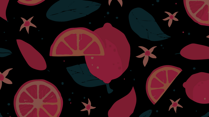 Abstract pattern of citrus fruits and leaves