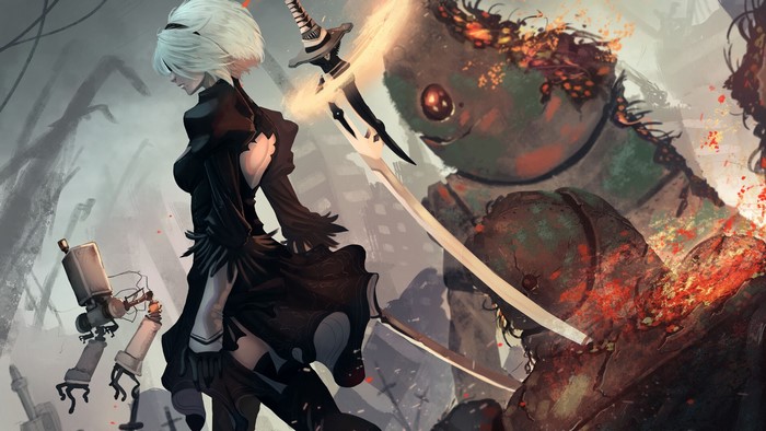 2B from Nier: Automata with swords and robots