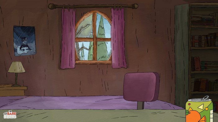 We Bare Bears room interior with window and bookshelf