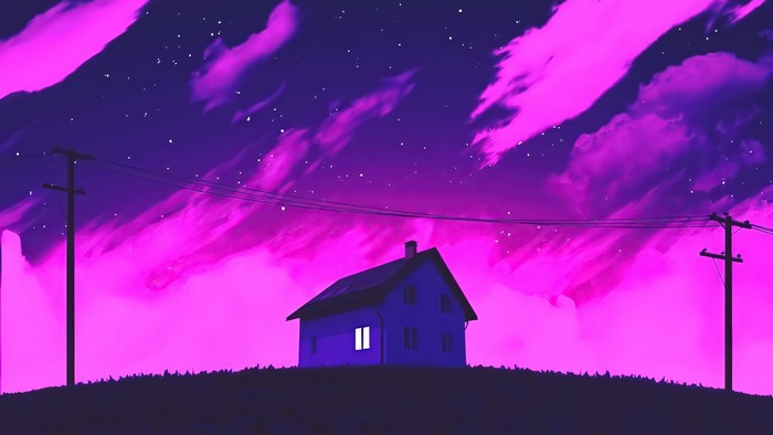4K digital art illustration of a house at night