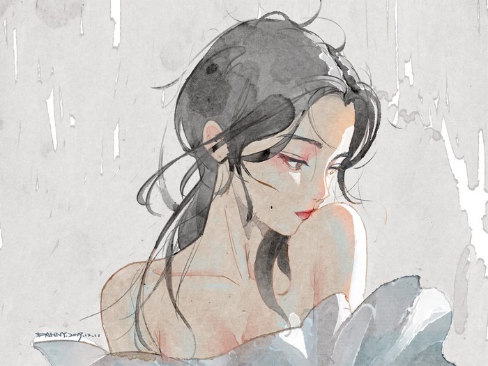 Anime girl with dark hair by Bao Songyuan