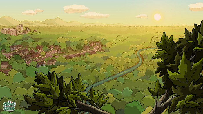 Craig of the Creek landscape with houses and river