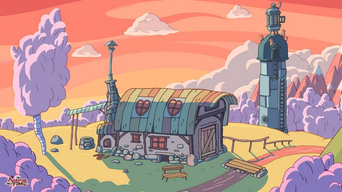 Adventure Time landscape with house and tower