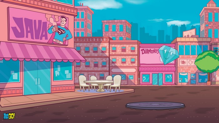 Superman at Java Cafe in Teen Titans Go! style