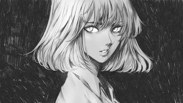 Monochrome anime girl portrait