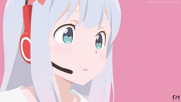 Anime girl with blue eyes and headphones