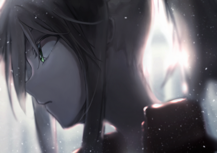 Mordred from Fate/Apocrypha with green eyes and ponytail