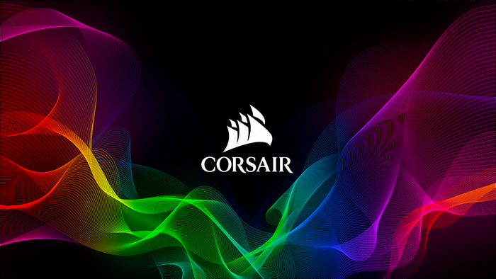Corsair logo with colorful abstract waves