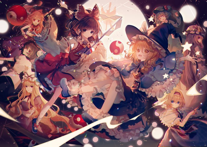 Touhou Project anime girls group portrait