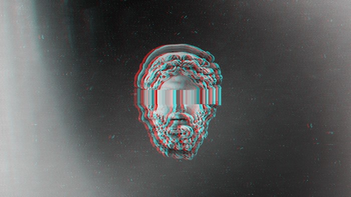 Glitch effect on ancient statue head