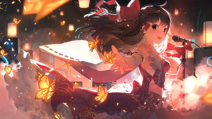 4K Hakurei Reimu from Touhou singing with butterflies