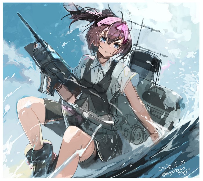 Shiranui from Kantai Collection with a rifle