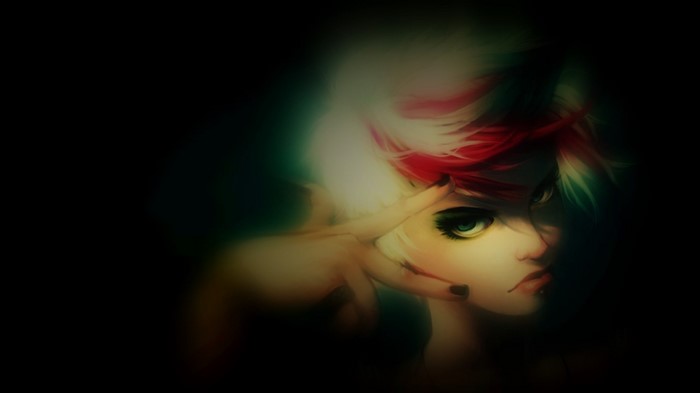 Anime girl with red and white hair