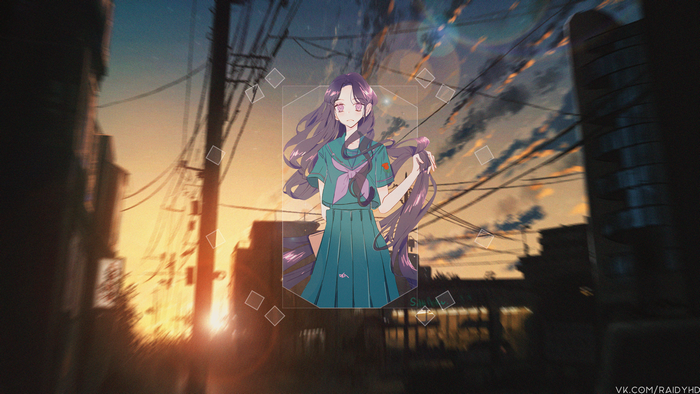 Anime girl in school uniform with purple hair