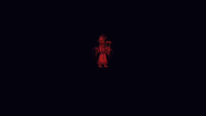Red figure playing a lyre on a black background