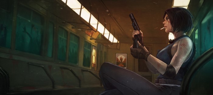 Jill Valentine from Resident Evil 3 on a subway train