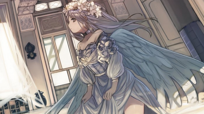 Anime girl with wings and flower crown