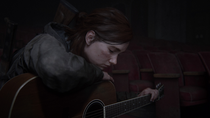 Ellie from The Last of Us 2 with a guitar