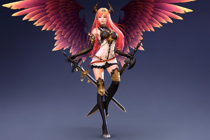 Fantasy girl with wings and swords