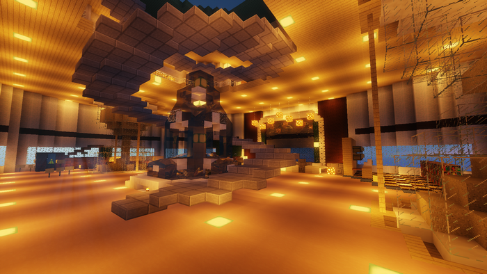 Minecraft interior with futuristic design and lighting
