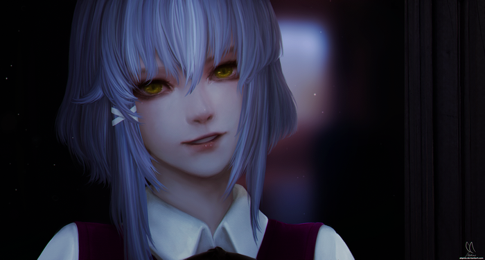Yandere-chan with Yellow Eyes and Blue Hair