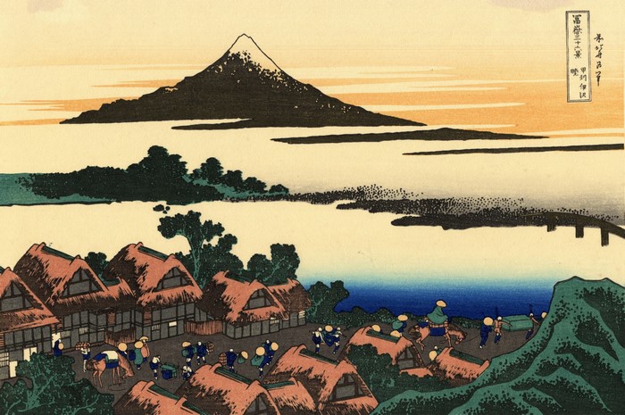 Mount Fuji and Village by Hokusai