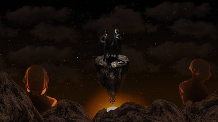 Daft Punk on a floating island in space