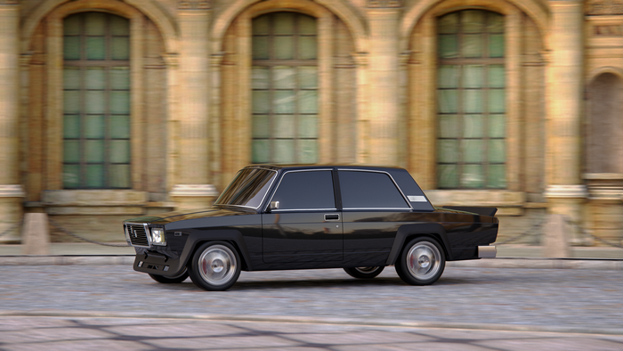 4K rendering of a black LADA old car