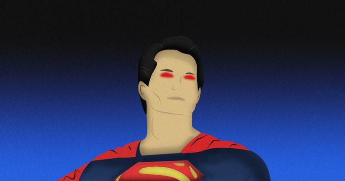 Superman from DC Comics with red eyes