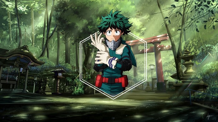 Izuku Midoriya in Serene Forest Setting