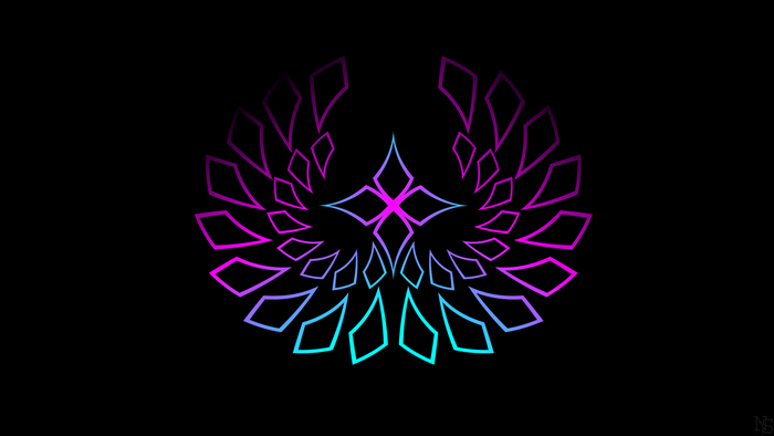 Abstract geometric phoenix wings on black background