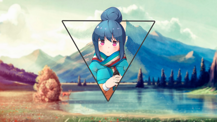 Rin Shima from Yuru Camp in a mountain landscape
