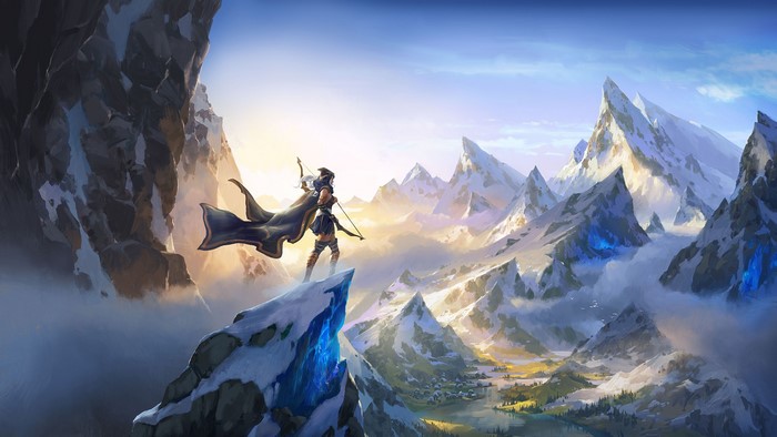 Ashe from League of Legends in a snowy mountain landscape