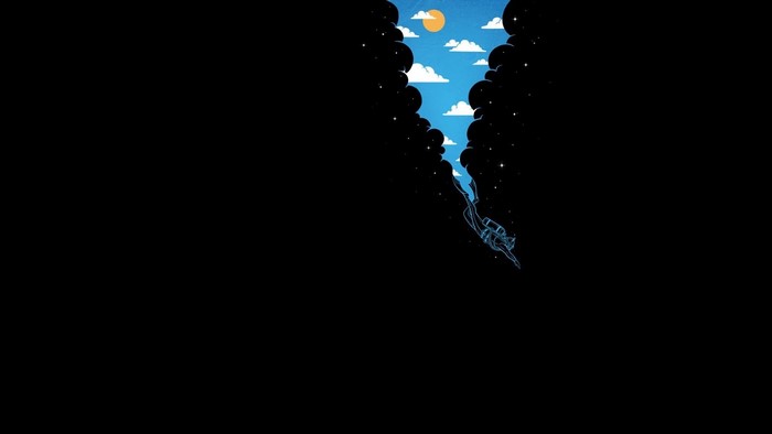 Astronaut swimming through clouds and stars