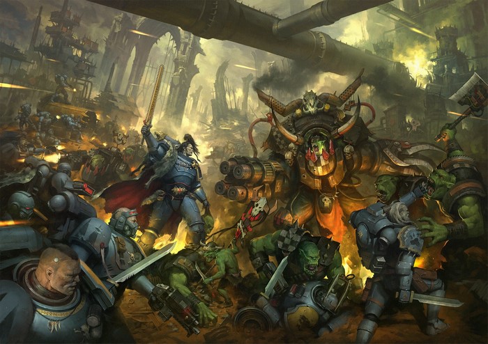 Space Wolves vs. Orks in Warhammer 40,000 battle